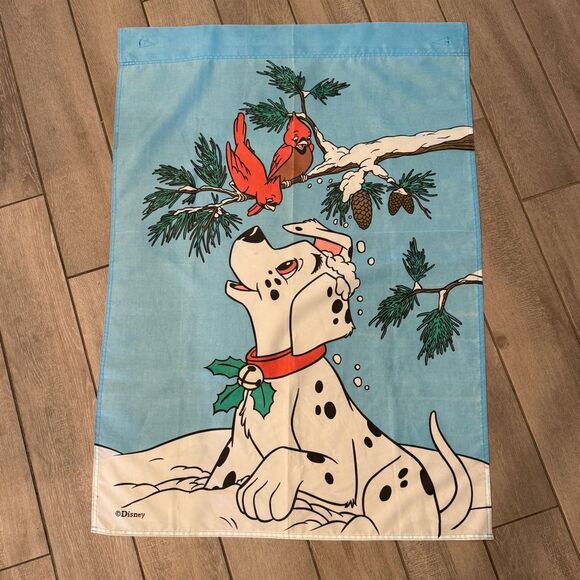 VTG Disney 101 Dalmatians Christmas Flag - Picture 1 of 7